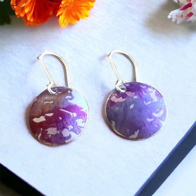 Pink / purple anodized aluminium and sterling silver earrings
