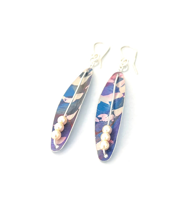 Blue/ red batik pod style Earrings