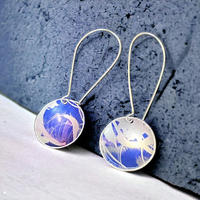 Blue/purple long drop aluminium earrings Rachel-stowe