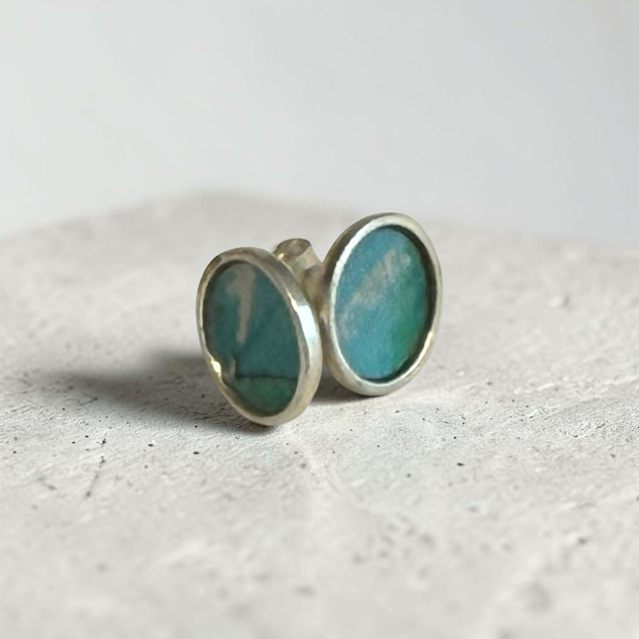 Sterling Silver large studs/ sea green