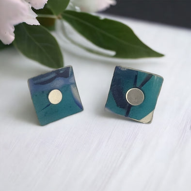 Blue detachable aluminium and sterling silver stud