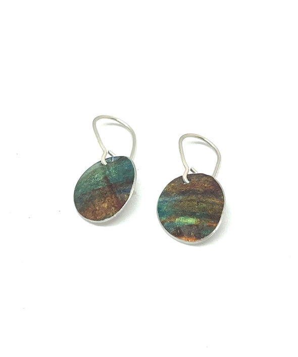 Glossy Earthy Green and brown Oval Earrings