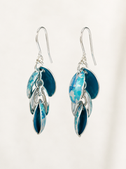 Handmade Ocean Blue Cascade drop earrings in turquoise printed anodised aluminium with sterling silver elements and ear wires.
