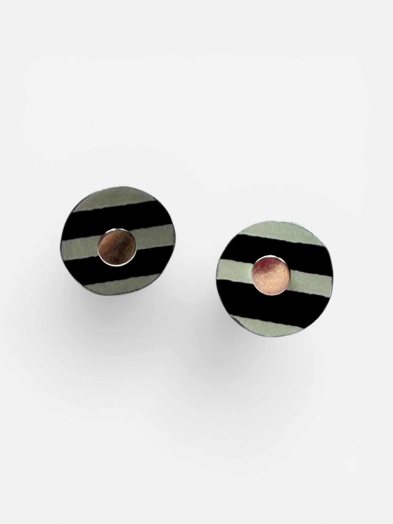 Sterling Silver 2-in-1 Black & White Stripe Stud Earrings