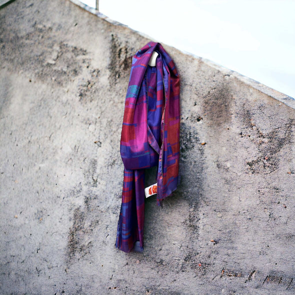 Mosaic mix PinkBlue/Sill Scarf - Rachel Stowe 