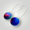 Glossy aluminium earrings long drop blue mix silver wires Rachel-stowe