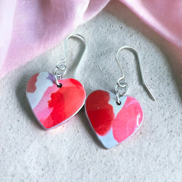 Heart shape glossy aluminium and sterling silver wire earrings Rachel-Stowe 