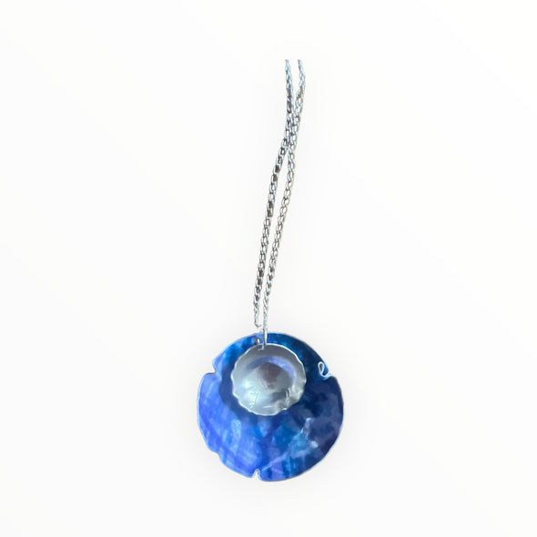 Blue and sterling silver Incased flower pod long necklace
