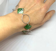 Green speckled print and Silver hammered Bracelet - Rachel Stowe 