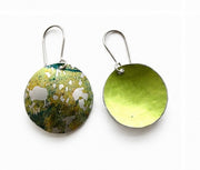     Meadow Tide
    Hand printed green and olive anodised aluminium disc drop earrings with sterling silver ear wires