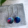 Blue mix glossy long drop silver and aluminium earrings Rachel-Stowe 