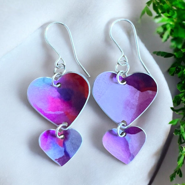 Double glossy heart aluminium drop earrings Rachel-stowe