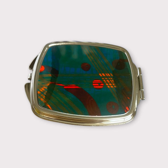 Teal green and orange compact mirror - Rachel Stowe 