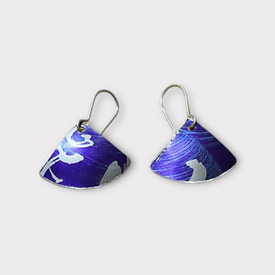 Purple fan shape anodized aluminium earrings .