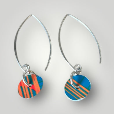 Teal Green and Orange Disk loop Earrings