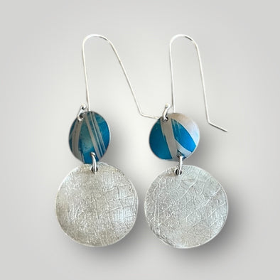 Double Sterling silver and blue anodized aluminium earrings.