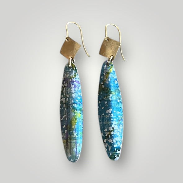 Contemporary Mixed Green /Blue 9ct Gold and aluminium Earrings