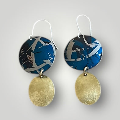 Brushed Brass and aluminium blue earrings