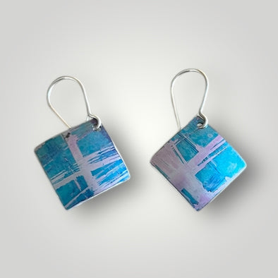 Turquoise/Blue criss cross aluminium earrings