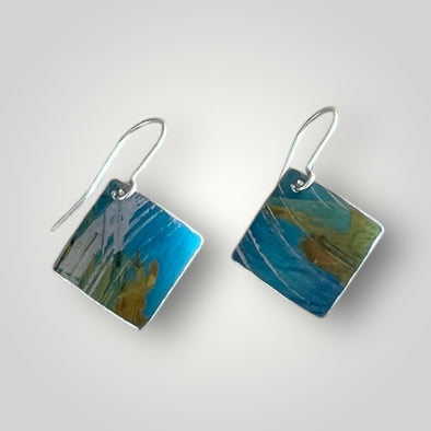 Turquoise and brush yellow aluminium earrings