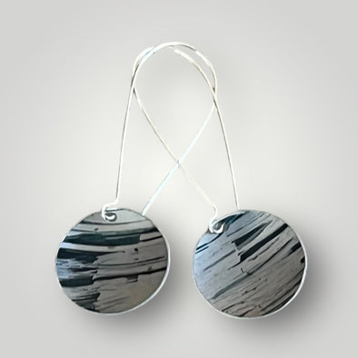 Black stripes long drop aluminium/silver earrings