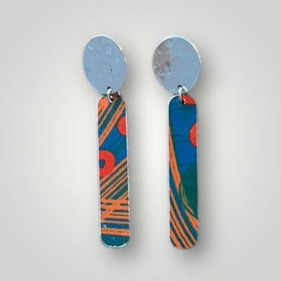 Sterling Silver and Teal /orange Aluminiuim long earring