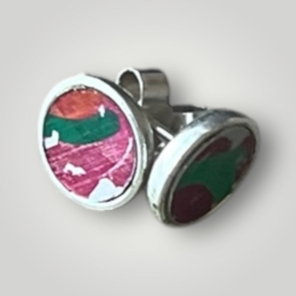 Red / Green Sterling silver and anodised aluminium stud Earrings