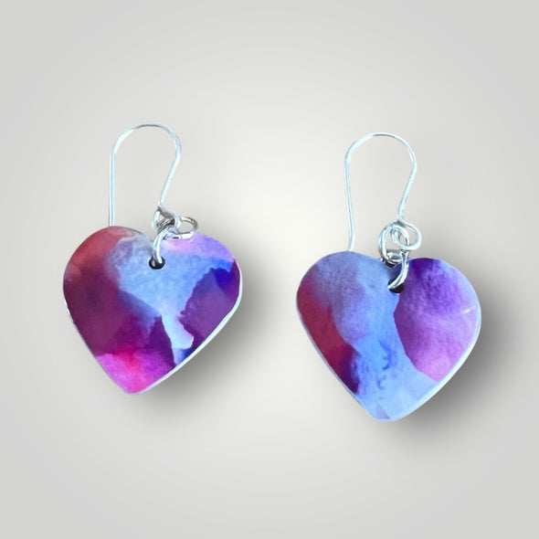 Heart shape mauve glossy aluminium earrings - Rachel Stowe 