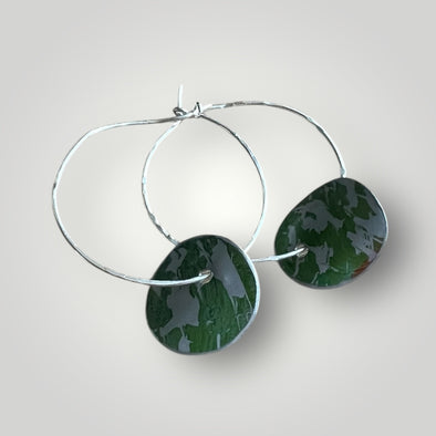 Hoop earrings Green aluminium and sterling silver