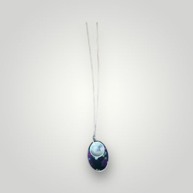 Black mix spotty oval aluminium and sterling silver necklace