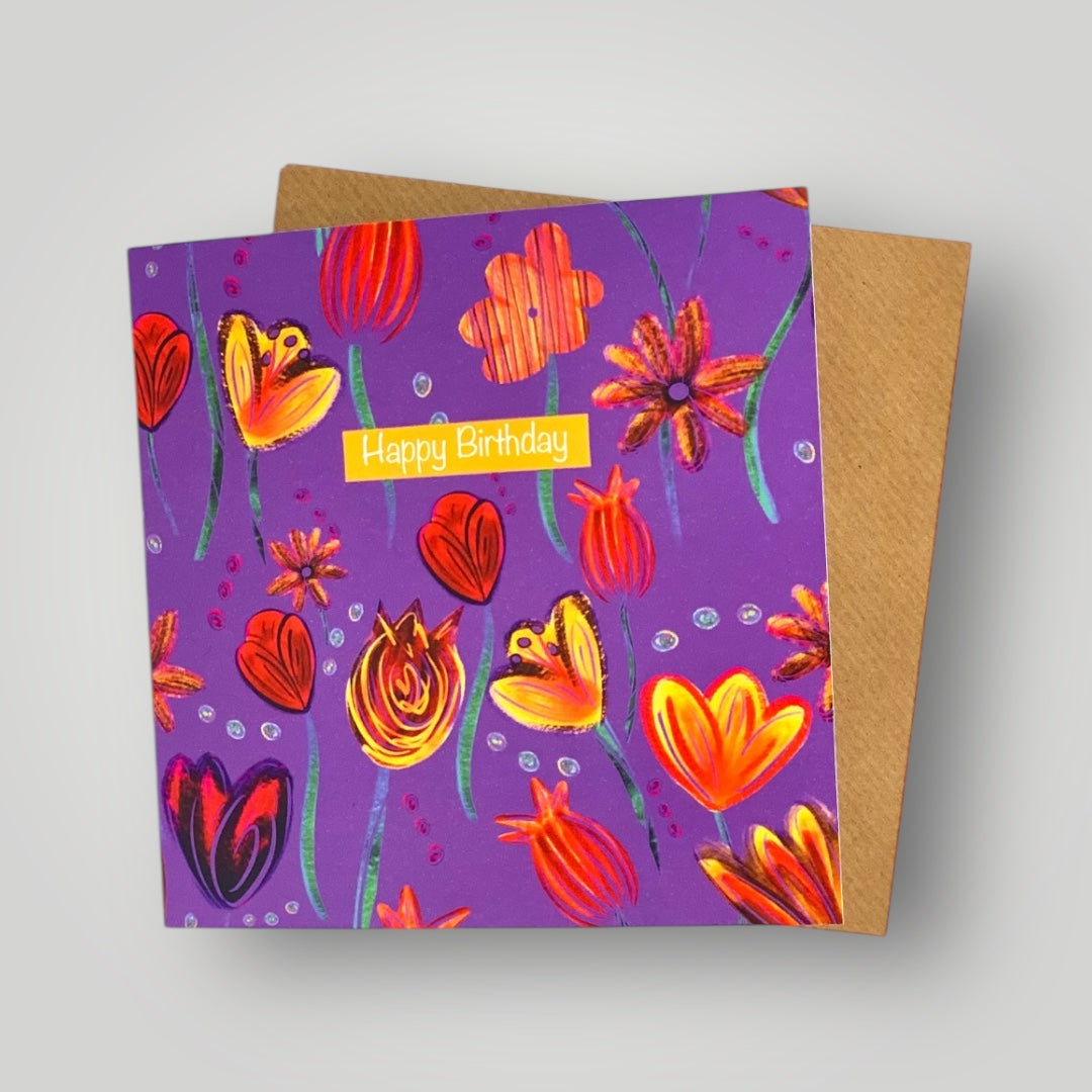 Happy Birthday Floral  Greeting Card