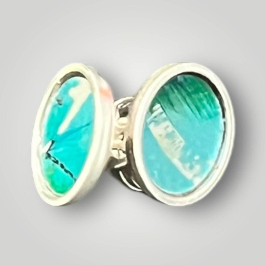 Sterling Silver large studs/ sea green