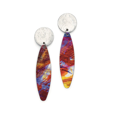 Sterling Silver stud and rich mix hue drop feather earrings