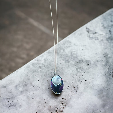 Black mix oval necklace and sterling silver disk Rachel-stowe