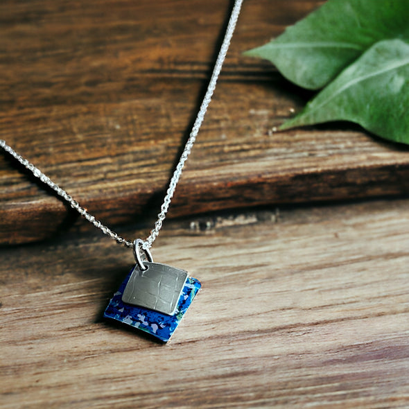 Blue aluminium and sterling silver square necklace Rachel-stowe