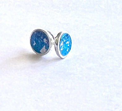 Blue and navy speckle sterling silver and anodised aluminium studs