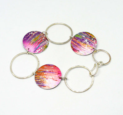 Pink sunrise speckled mix /hammered silver Bracelet - Rachel Stowe 