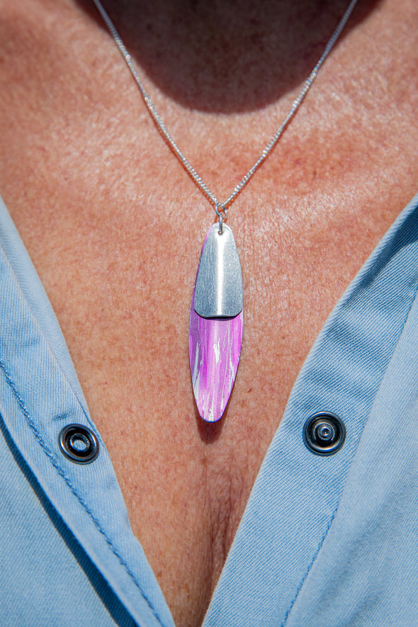 Pink/purple /silver drop necklace