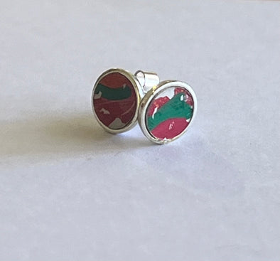 Red / Green Sterling silver and anodised aluminium stud Earrings