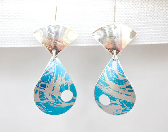 Fish - style hand dyed aluminium earrings combined with sterling silver by rachel-stowe
