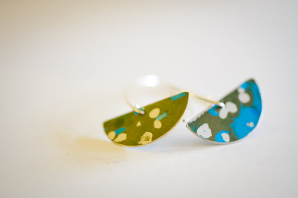 Seaweed / moss/green/blue Earrings long