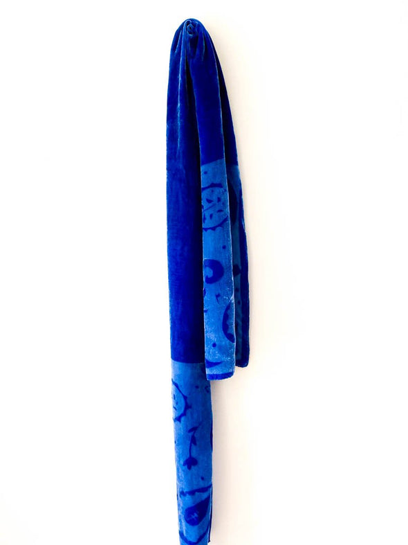 Blue Designer Silk Devore Paisley Scarf
