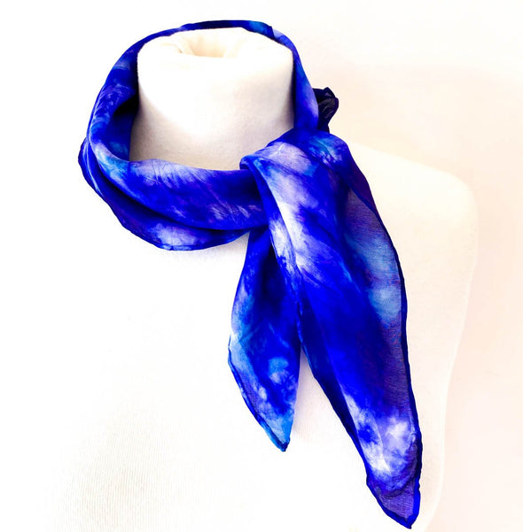 Unique designer silk scarf purple and white coloured shibori scarf by rachel-stowe