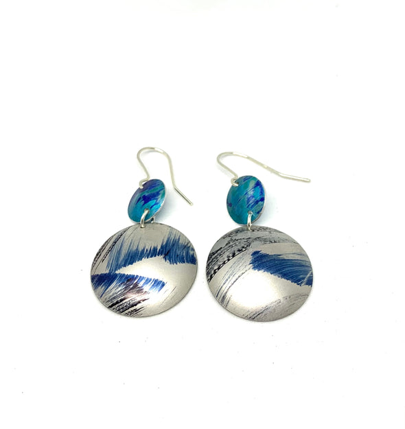 Turquoise and Brushed Blue Aluminium Earrings