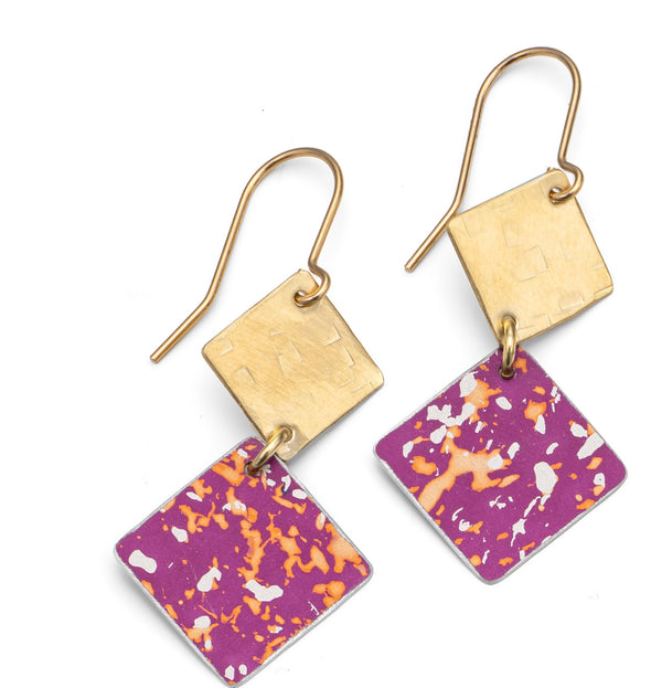 9ct Gold and Pink /Orange speckled Earrings