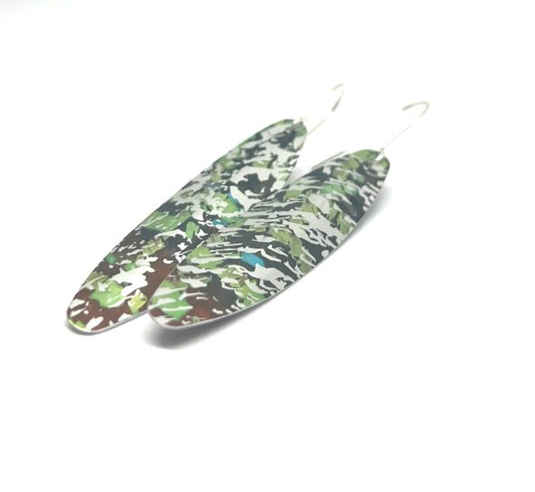Multi-mix speckle long drop coloured aluminium Earrings