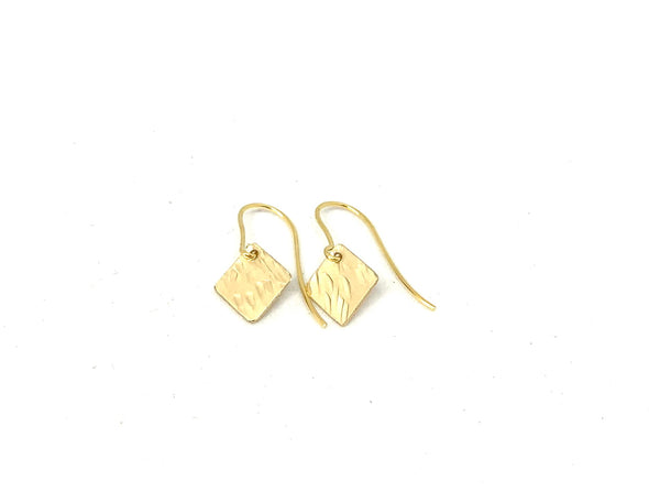 Delicate drop earrings texturized and hammered 9 ct Gold Earrings by rachel-stowe