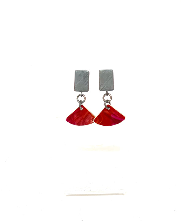 Red FaRed fan shape Oxidised Coloured Stud- Earrings by Rachel Stowe