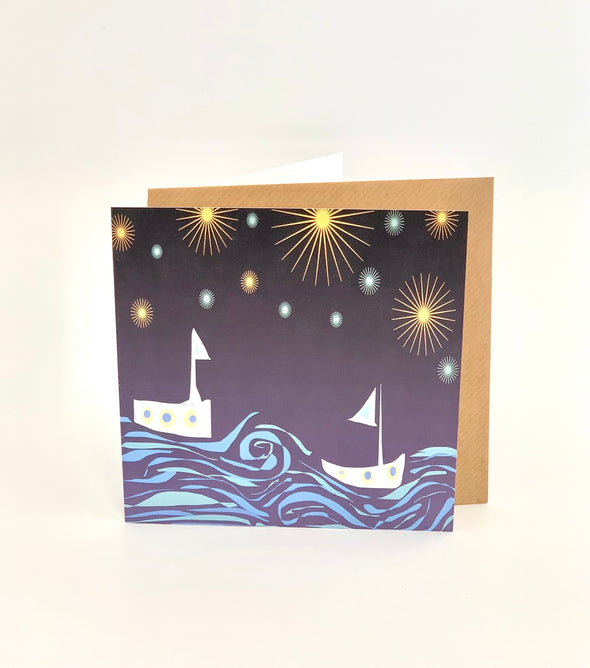 Night-sea-sky-greeting-cards digitally drawn by rachel-stowe