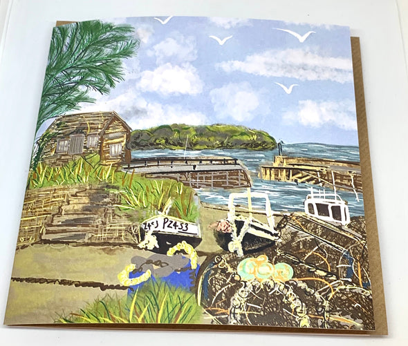 inspired greeting-cards digitally hand-drawn cards inspired by mullion-cove-harbour-cornwall designed by rachel-stowe